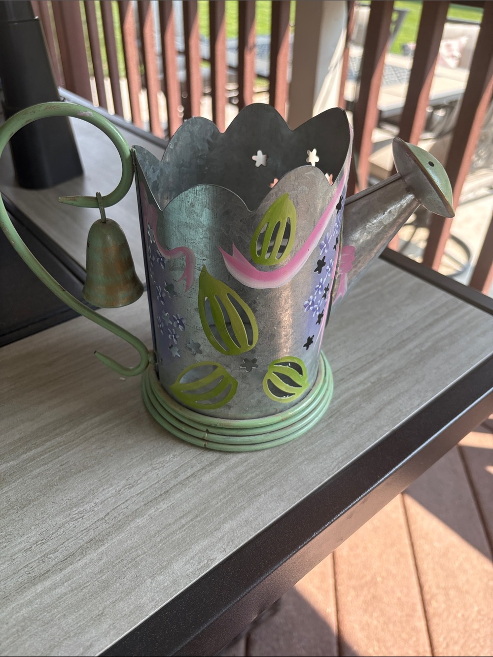 PartyLite Metal Watering Can Candle Holder with Pink and Green Floral Accents - Picture 3 of 3